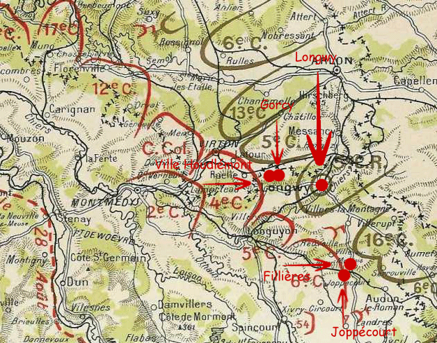 22 Aout 1914 - Bataille de Longwy - Source de la carte : Sambre Meuse Yser.be