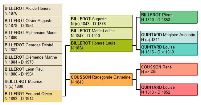 Arbre simplifié de Fernand Billerot - à partir d'Heredis