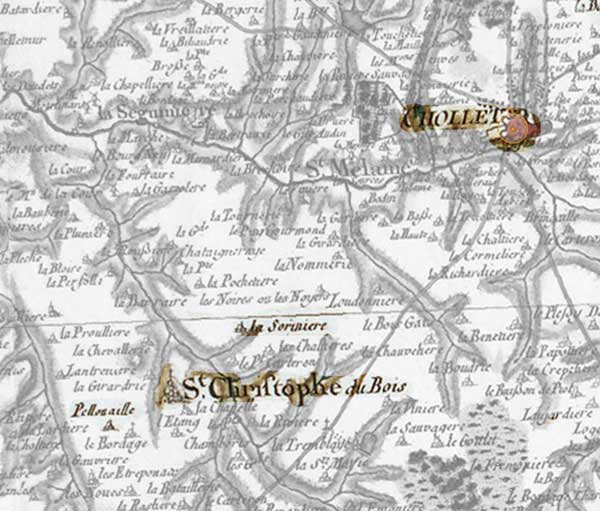 Carte Cassini des environs de Cholet et St Christophe du Bois
