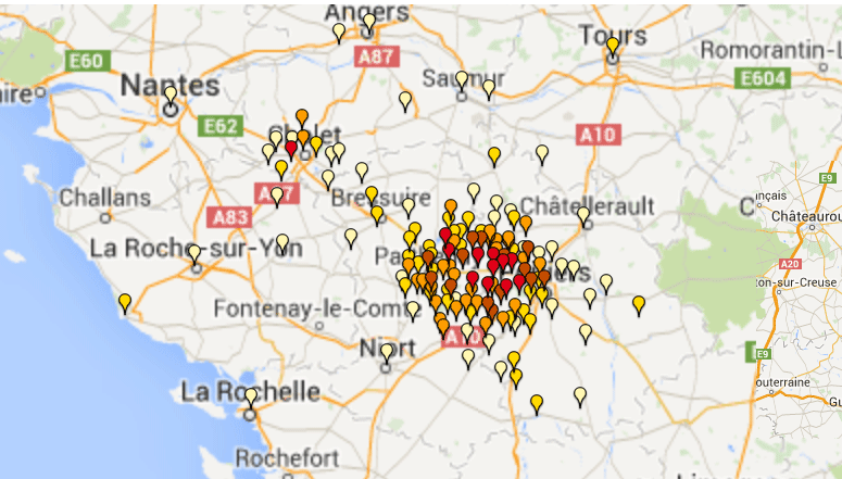 Geneanet - Cartographie de mon arbre dans le Poitou