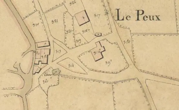 Représentation cadastrale du moulin de Rouilly sur le cadastre napoléonien de Chalandray, section C
