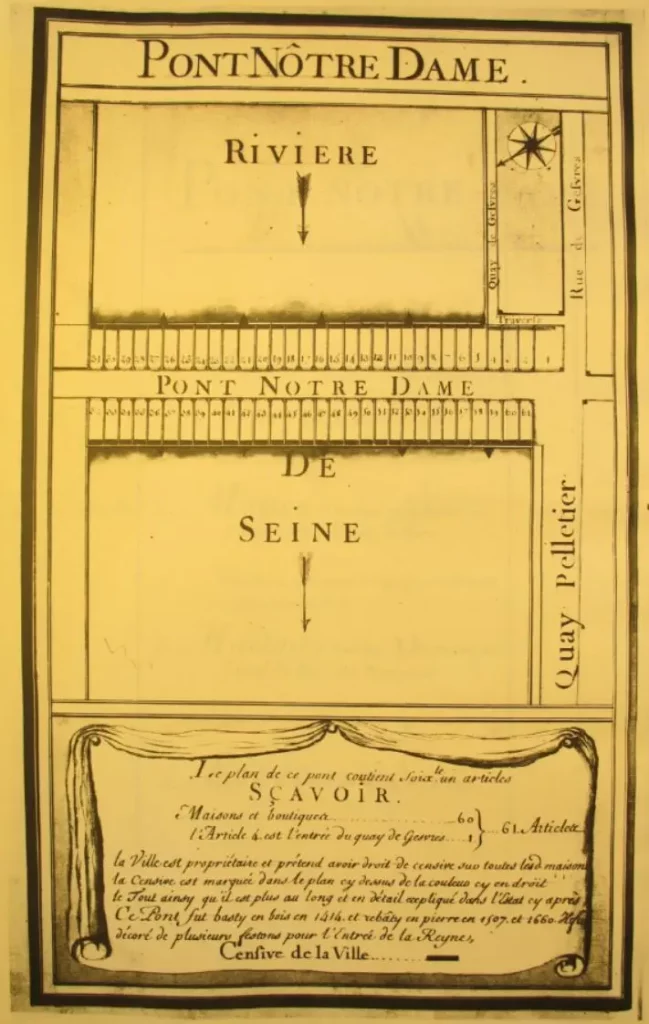 Plan du Pont Notre Dame à Paris vers 1700 
